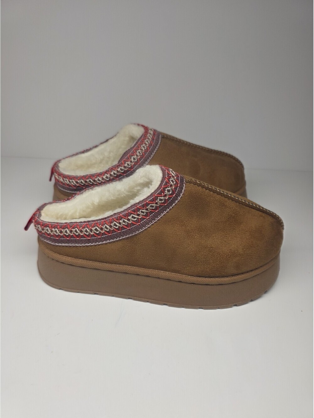 Women’s Brown Suede Platform Slip‑On Slippers Size 37 Faux Fur Lining